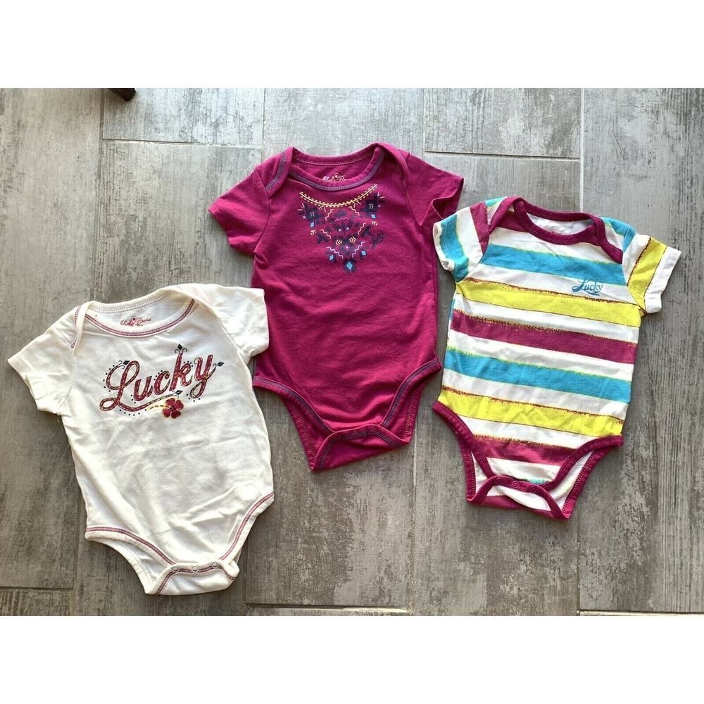 LUCKY BRAND Baby Girl Set of 3 Bundle Lot Bodysuit Romper One Piece NEW 6-9m